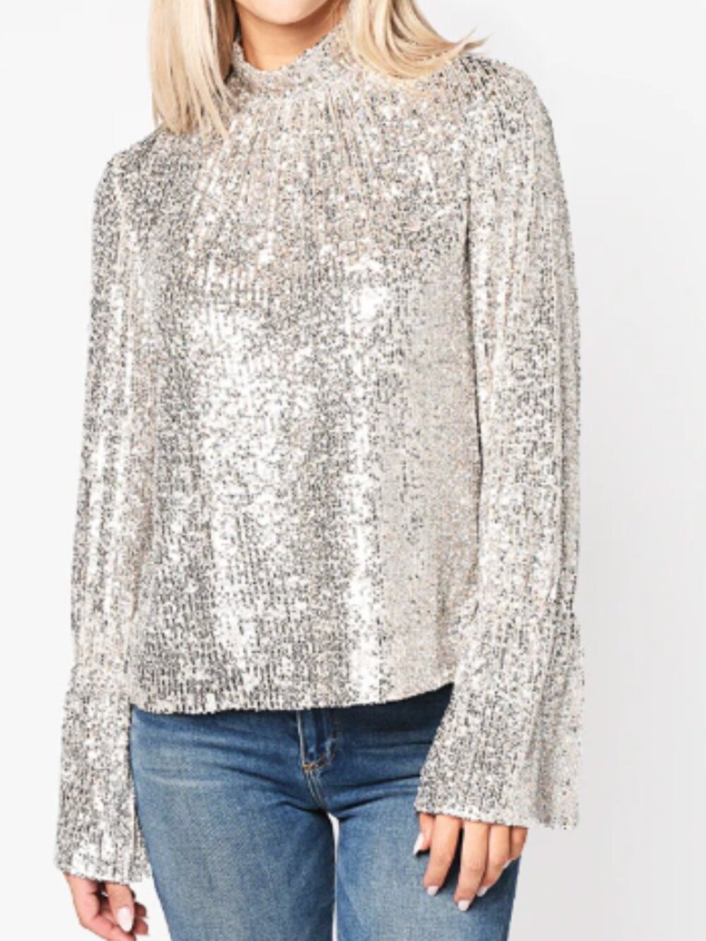 Zadig & Voltaire Tummy Sequins Mock Neck Long Sleeve Blouse